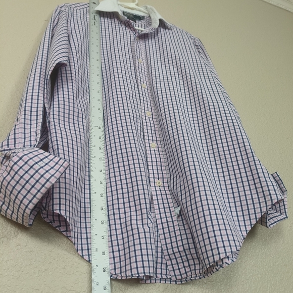 POLO RALPH LAUREN Men's Dress Shirt Long Sleeve 15 1/2-34 Pink/Blue Plaid Button - Picture 4 of 9